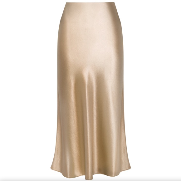 39. REFINE Lydia Silk Satin Midi Skirt in Sand $430 Like New Sz 2 = S - Picture 1 of 2
